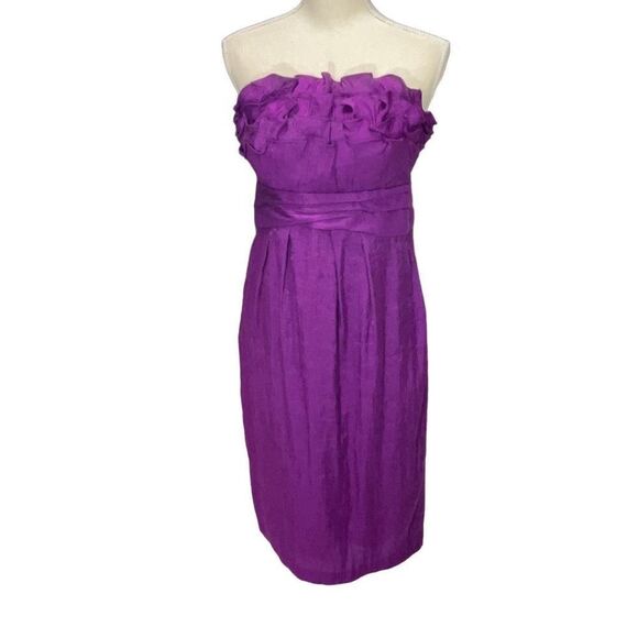 Sangria Metallic Purple Ruched Bodice Pleated Strapless Dress Built in Bra Sz 10 - Picture 1 of 8
